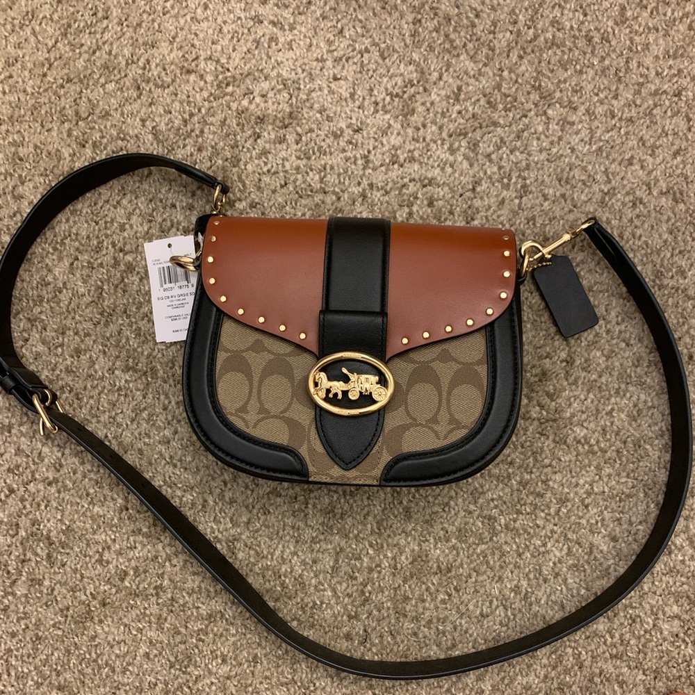 Coach Crossbody Bag in Brown and Black with Gold Accents